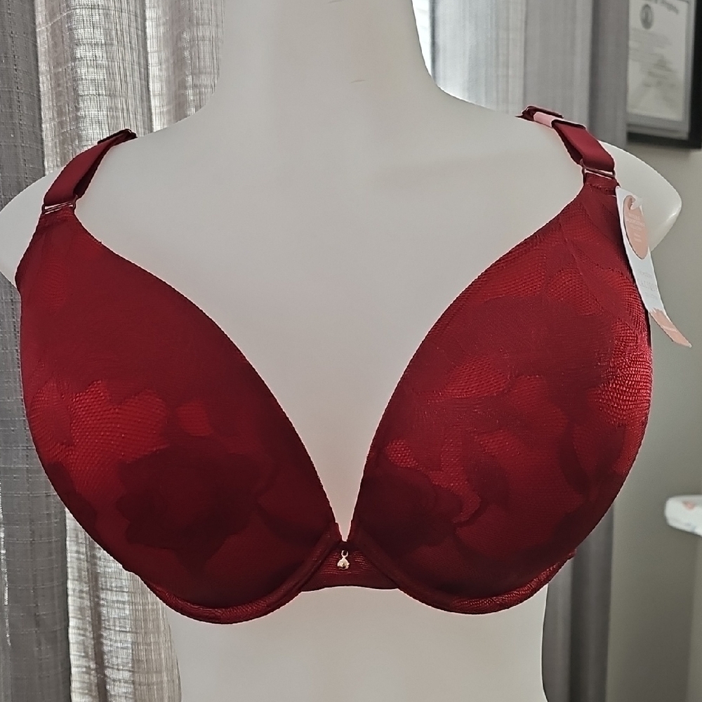 Cacique Deep Red Floral Lace Bra